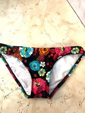 SURFSIDE Fliral Bikini Bottoms - Black with Bright Multicolor Flowers
